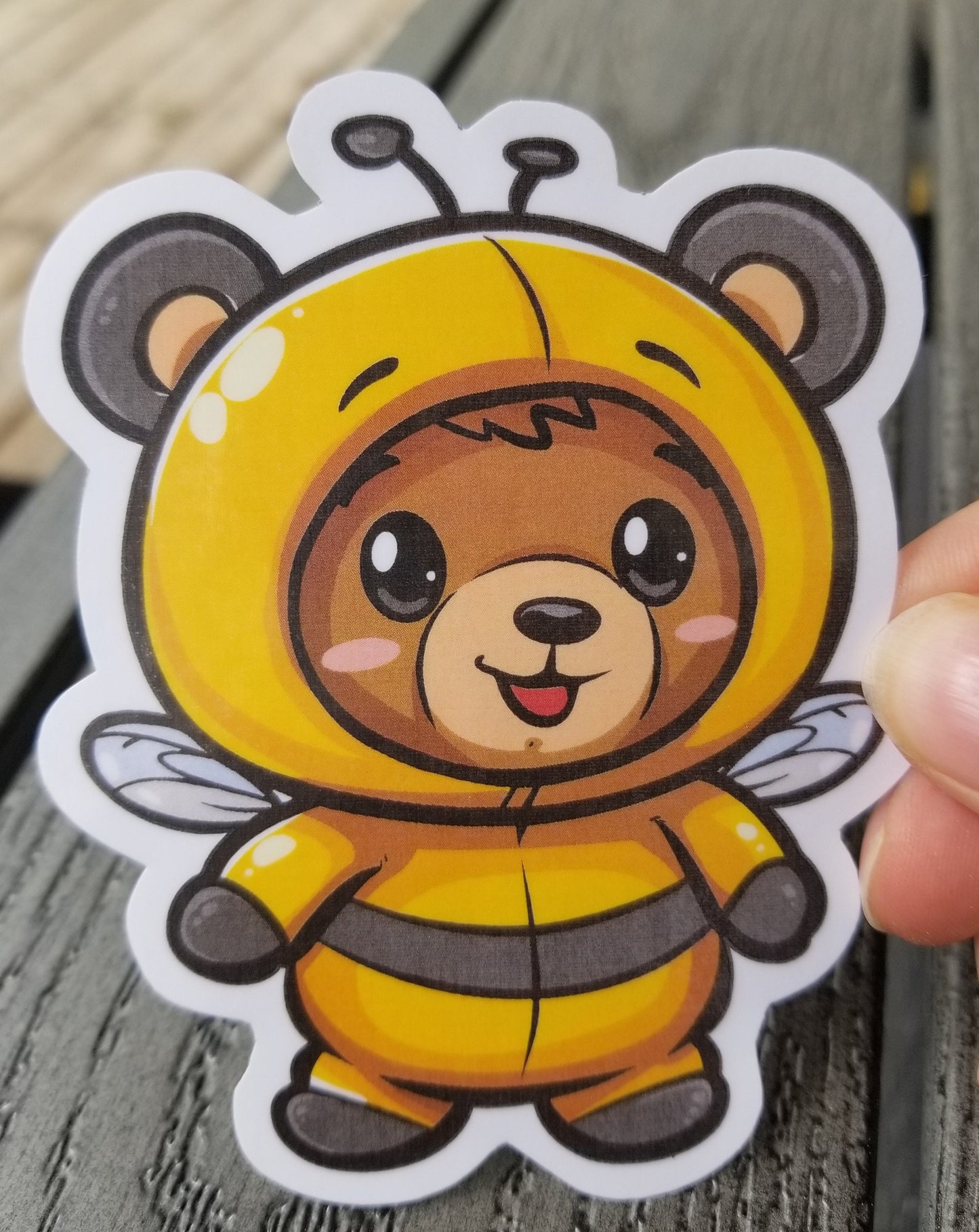 Cute bear in a bee costume vinyl sticker 3 inches, water resistant decal, bear bee, bumble bee bear, bear in costume, dressed up bear