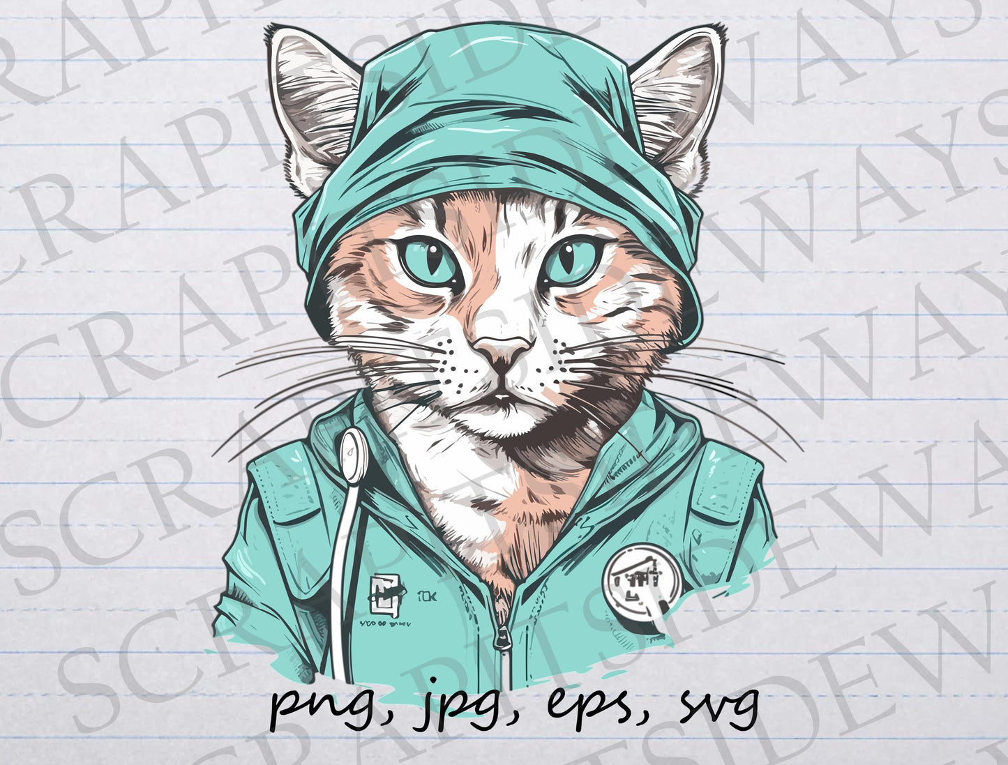 Cat nurse clipart vector graphic svg png jpg eps surgeon cat nurse kitty hospital cat medical cat