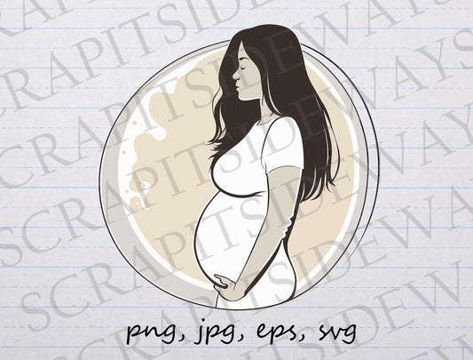 Minimalistic Pregnant woman clipart vector graphic svg png jpg eps sticker design t-shirt design with child baby expecting pregnancy