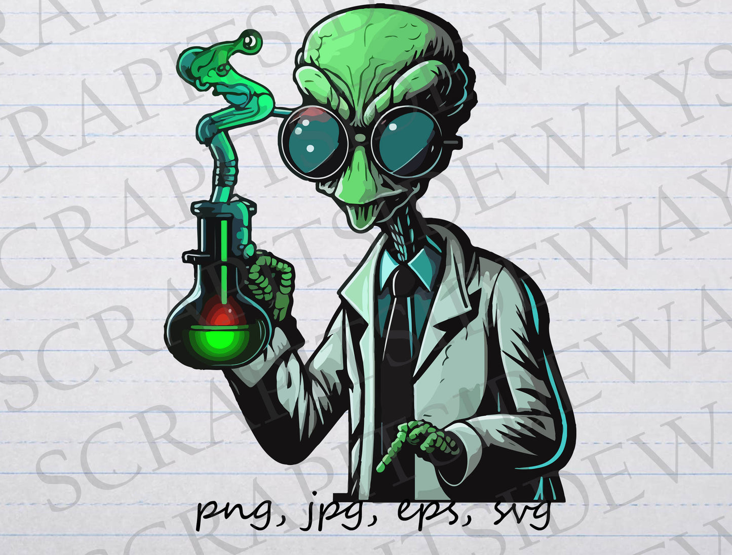 Scientist alien clipart vector graphic svg png jpg eps cartoon ufo science creature