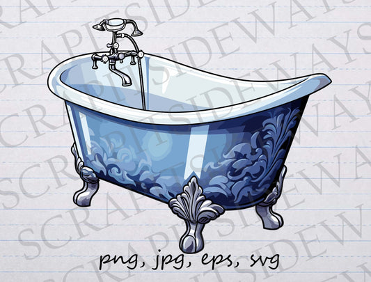 Clawfoot bathtub clip art clipart vector graphic svg png jpg eps vintage tub, fancy tub, bath, spa