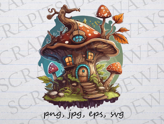 Cute mushroom house clipart vector graphic svg png jpg eps elf house