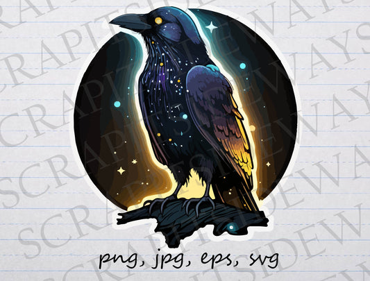 Starry Raven clipart vector graphic svg png jpg eps stars night sky celestial black bird