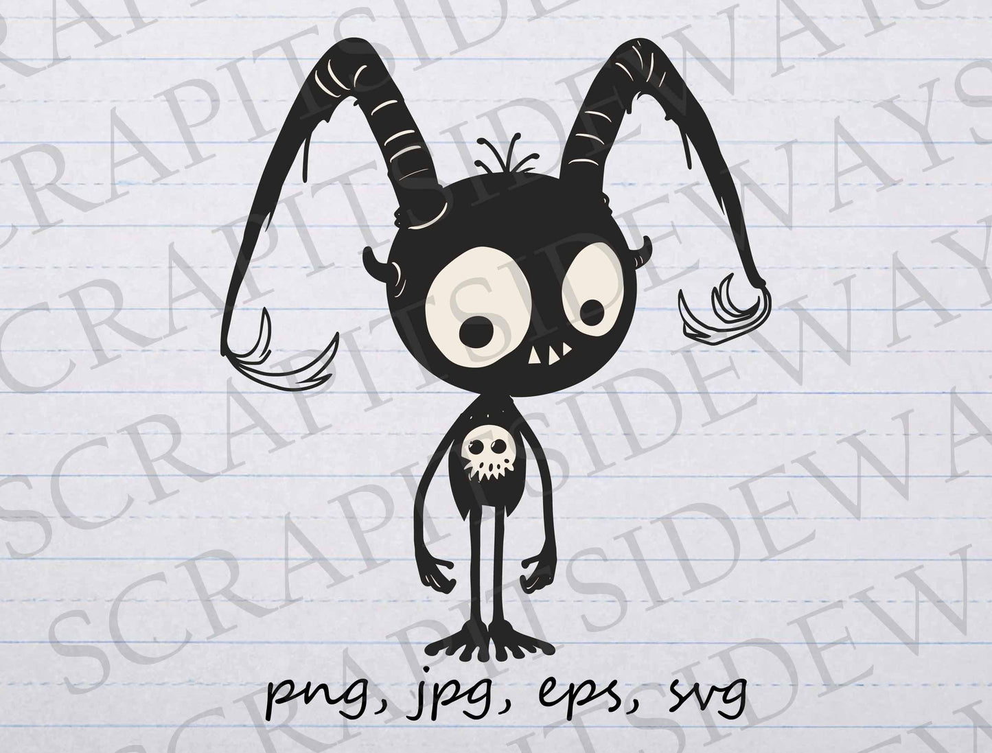 Creepy cute demon clip art clipart vector graphic svg png jpg eps, halloween, goth, gothic, daemon, cute monster, cute evil, cute creature