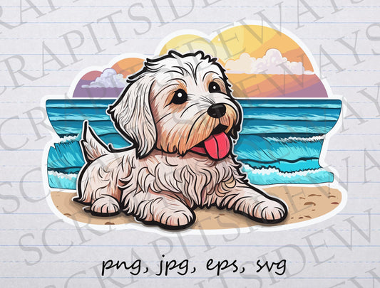 Dog at the beach Westie clipart vector graphic svg png jpg eps sticker design t-shirt design western white highland terrier summer vibes