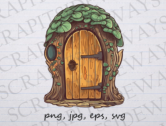 Fairy Door clipart vector graphic svg png jpg eps t-shirt design fantasy door forest door wooden door treehouse door