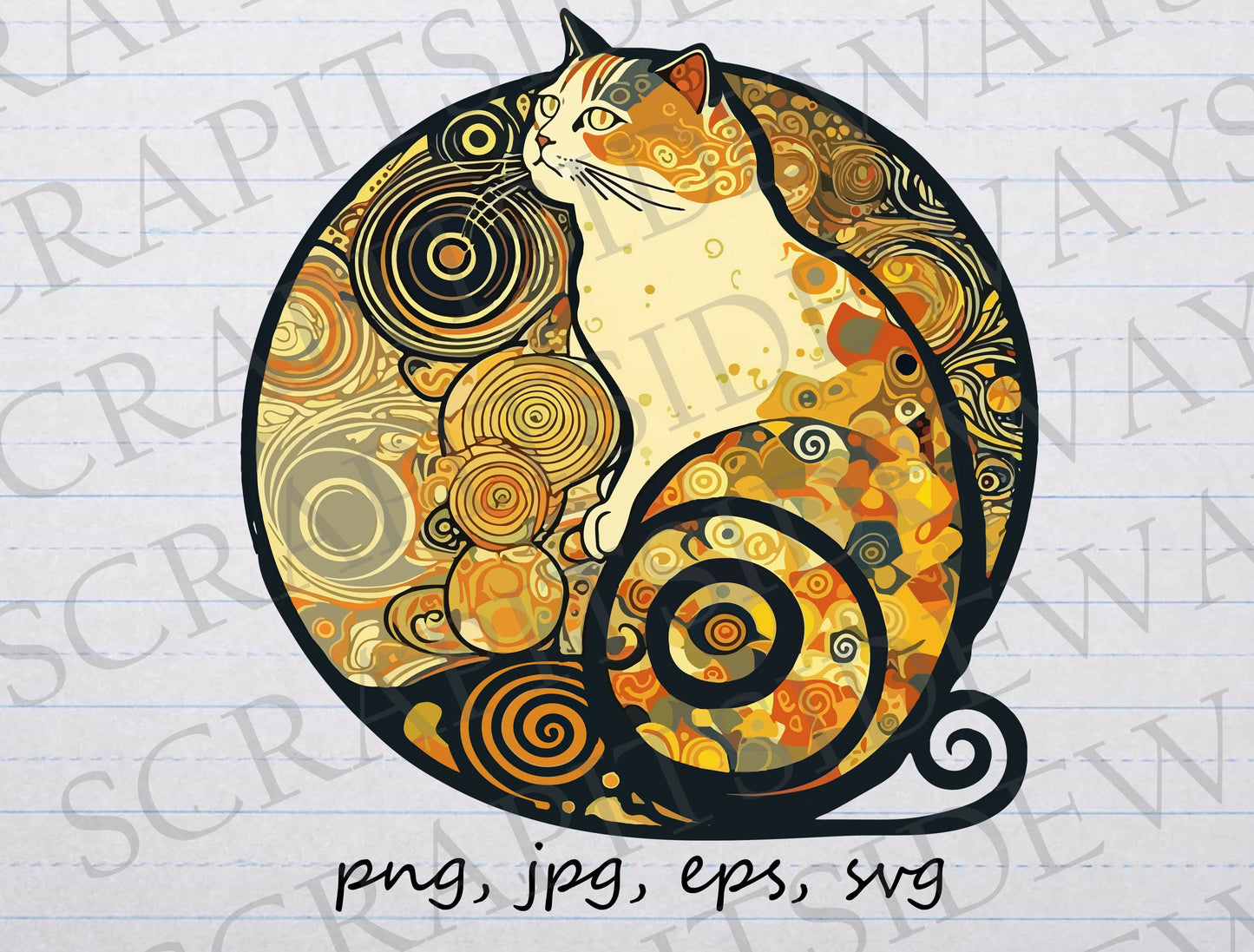 Gustav Klimt style Cat clipart vector graphic svg png jpg eps collage kitty