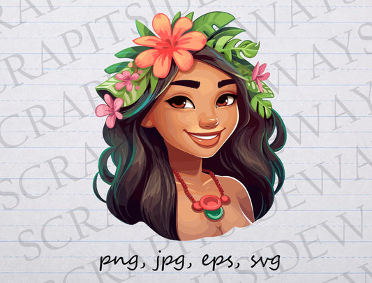 Cute Hawaiian girl clipart vector graphic svg png jpg eps Samoan woman Island girl