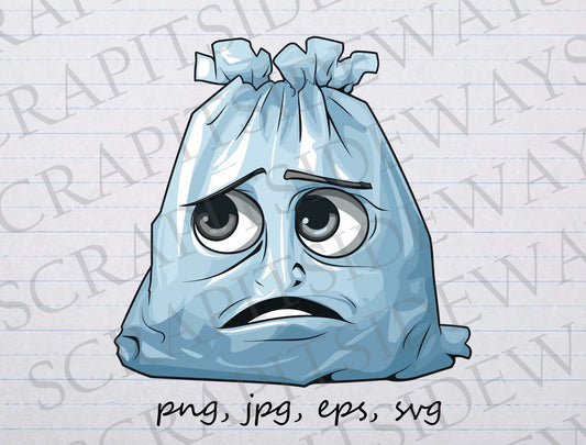 Sad plastic bag clip art clipart vector graphic svg png jpg eps, save the planet, sad garbage