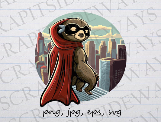 Super hero sloth clipart vector graphic svg png jpg eps mighty sloth