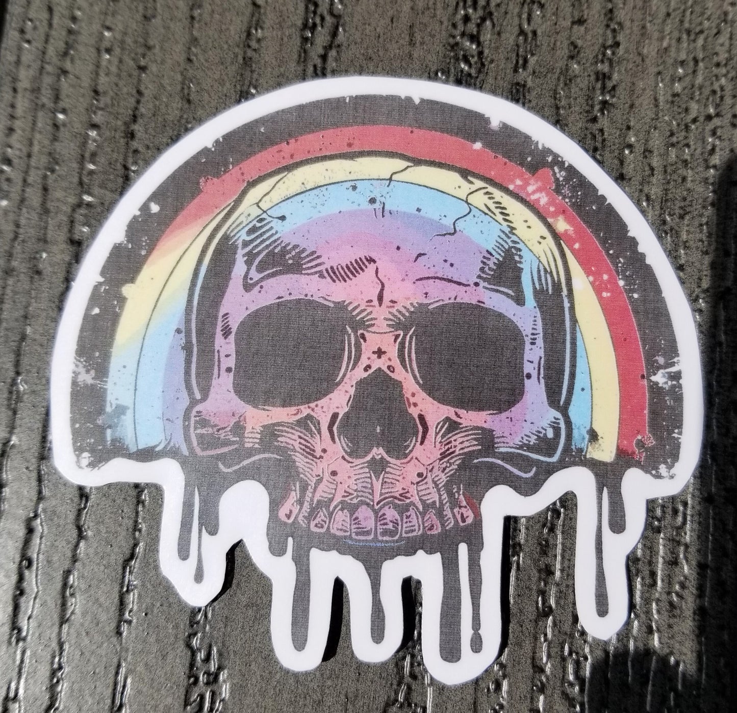 Goth rainbow skull vinyl sticker 3 inches, water resistant decal, skeleton, gothic rainbow, gothic skull, creepy cute, cute horror