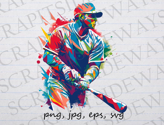 Colorful baseball player clipart vector graphic svg png jpg eps batter