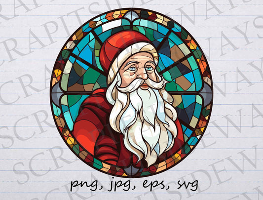 Stained glass Santa Claus clip art clipart vector graphic svg png jpg eps mosaic Santa, mosaic christmas