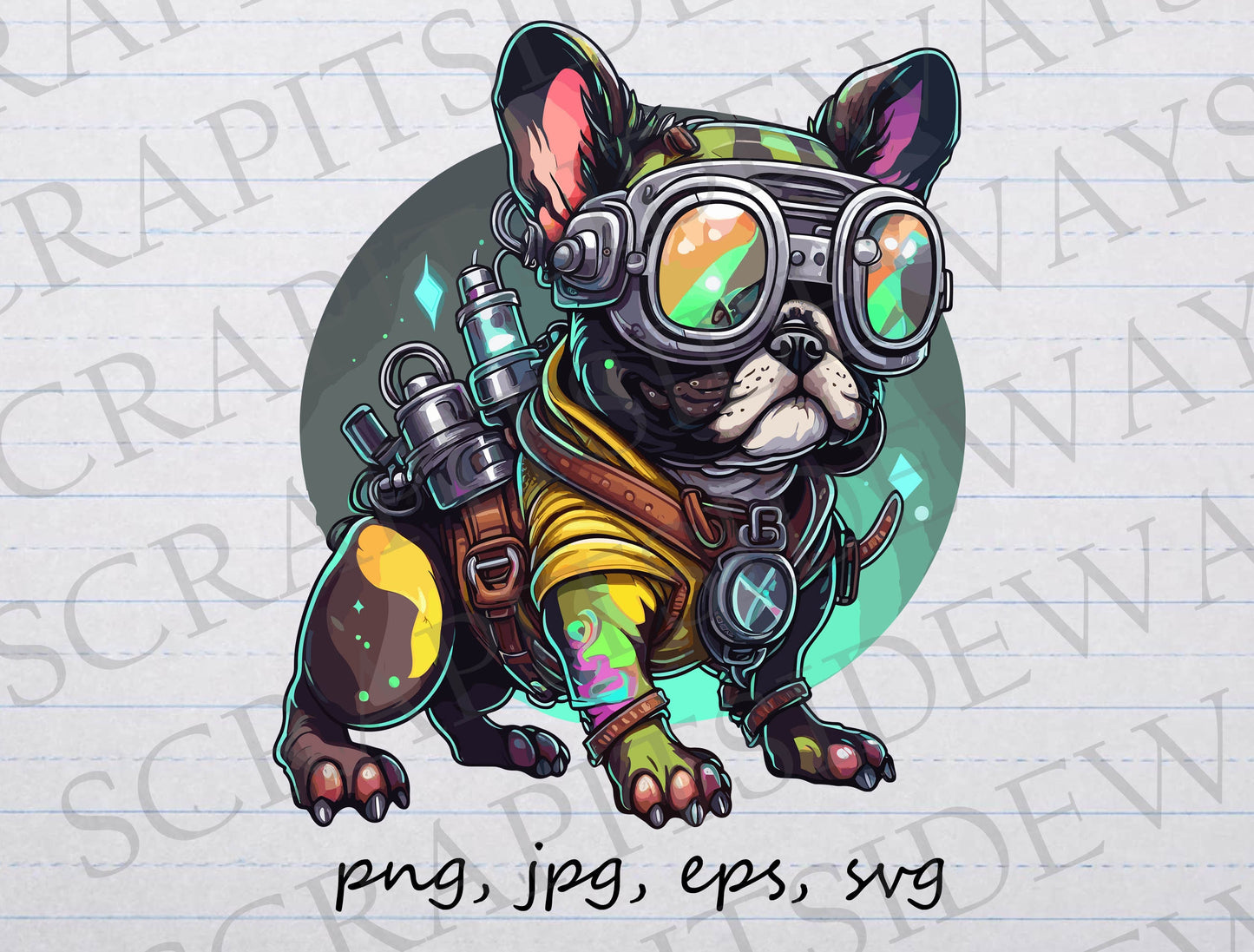 Cute cyberpunk french bulldog clipart vector graphic svg png jpg eps sci fi dog cyborg bulldog