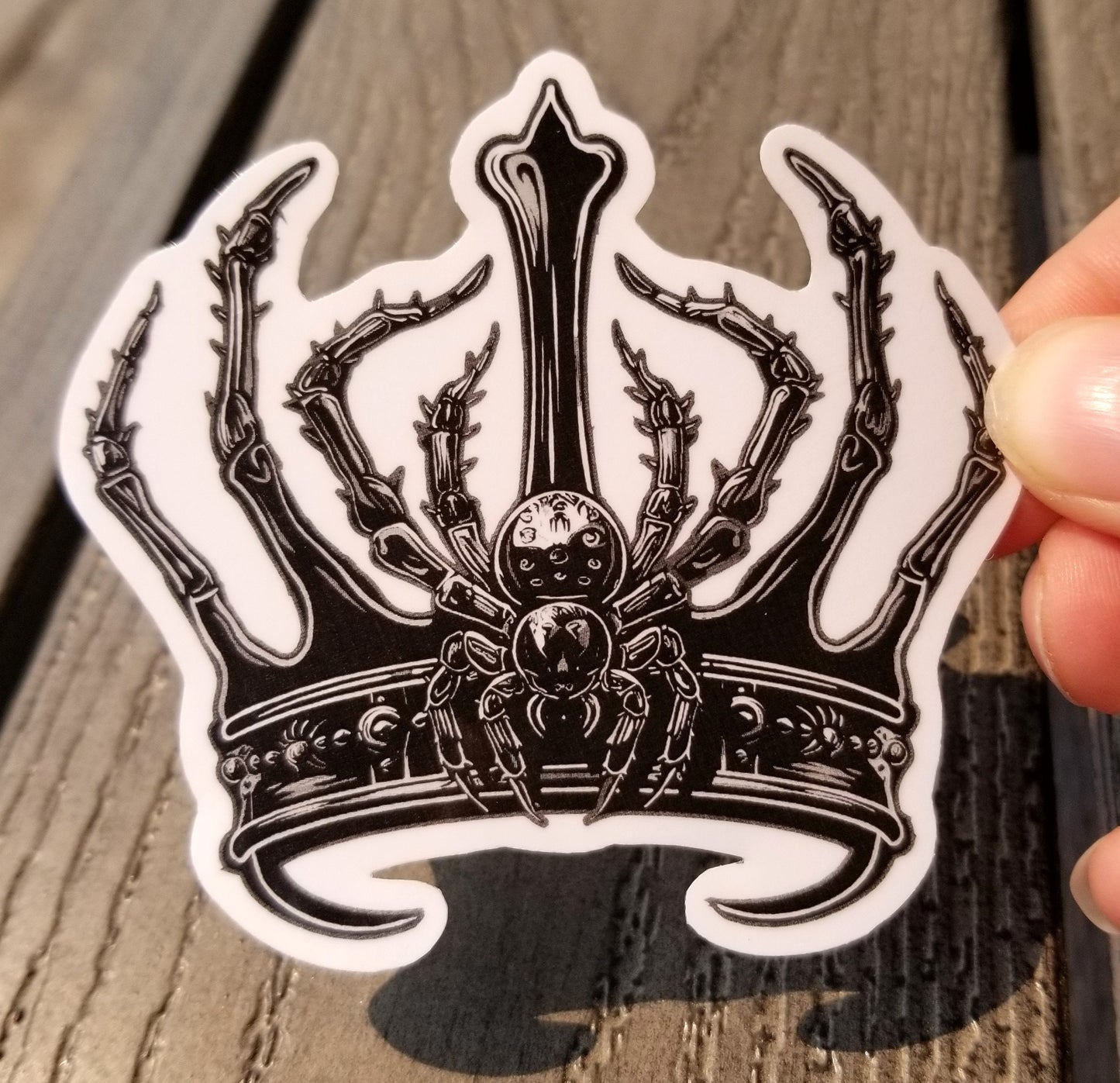 Gothic spider crown vinyl sticker 3 inches, water resistant decal, black crown, goth crown, horror crown, horror queen, horror king