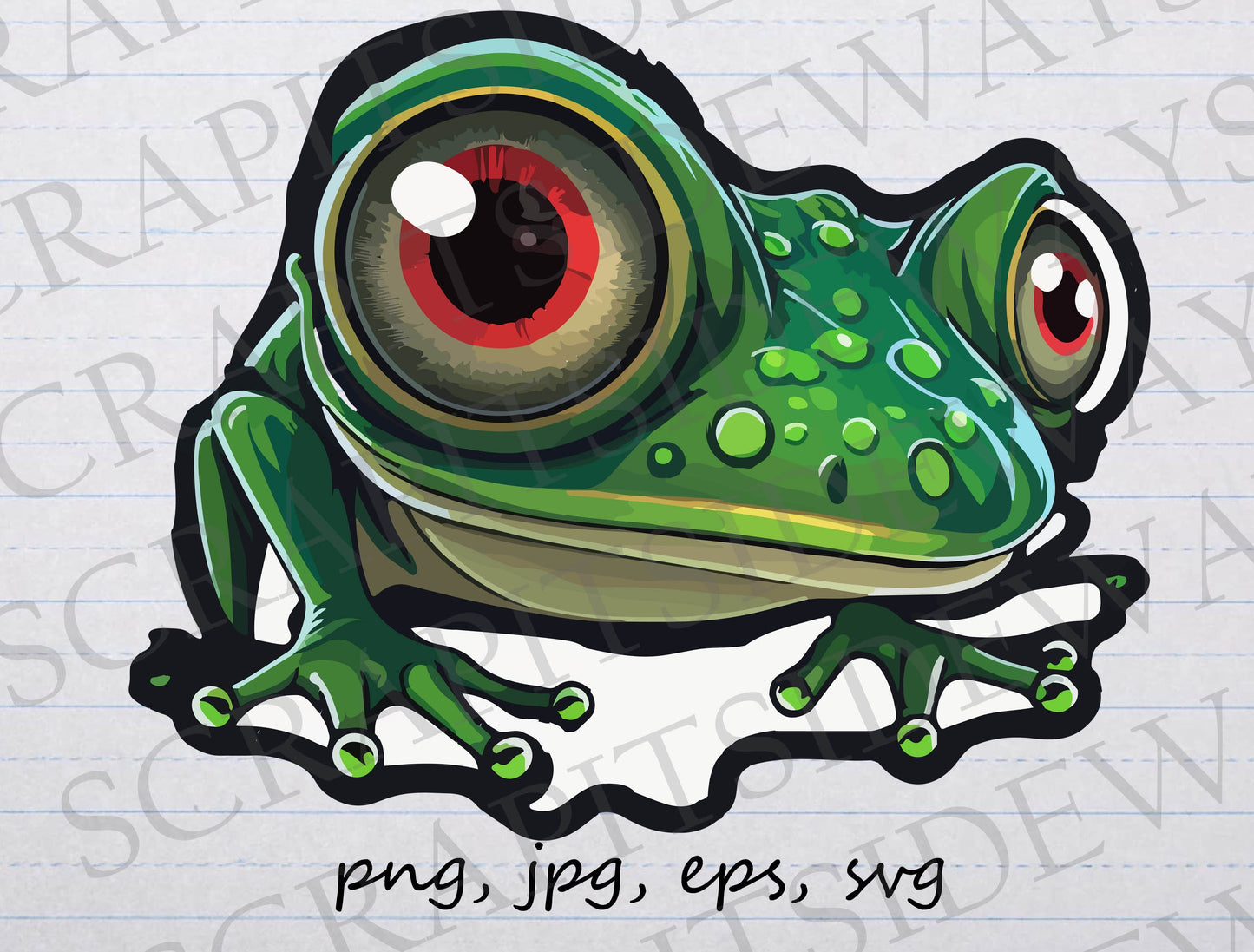 Frog with big eyes clipart vector graphic svg png jpg eps cute frog with huge eyes