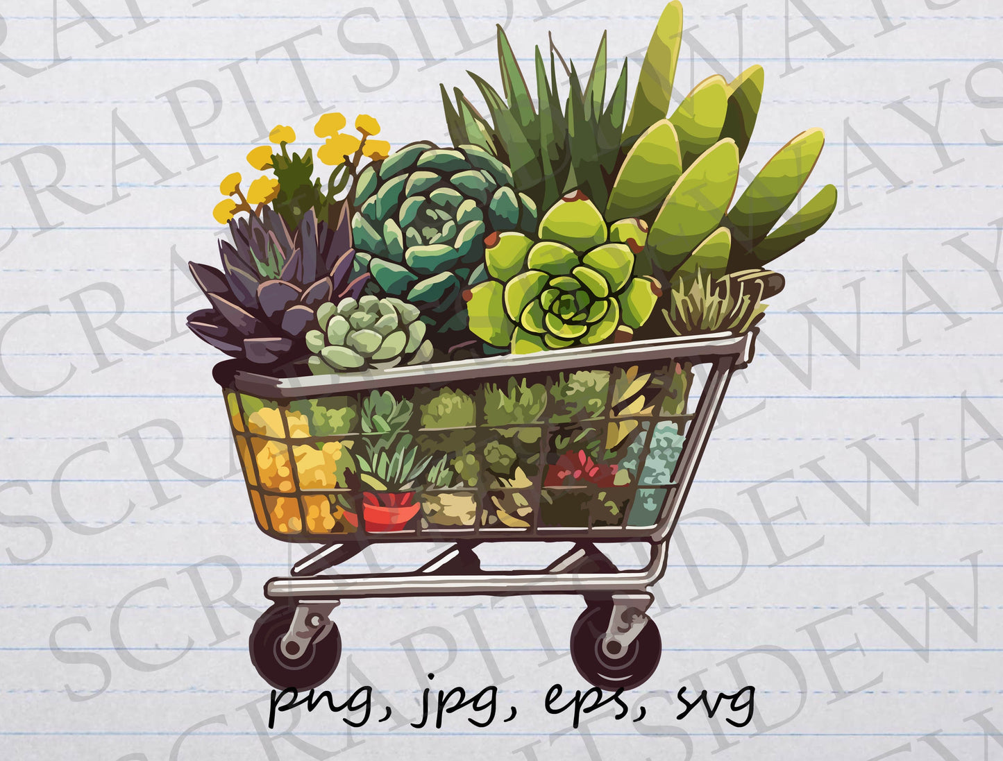 Succulents in a shopping cart clipart vector graphic svg png jpg eps cactus cacti