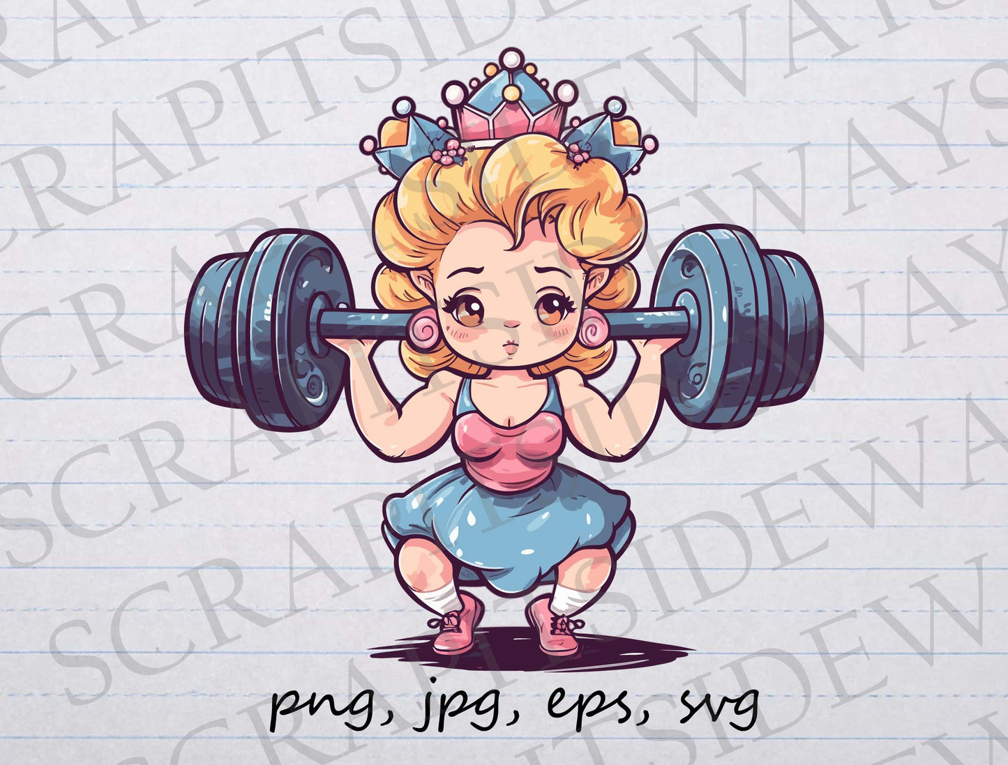 Crossfit Princess clip art clipart vector graphic svg png jpg eps, weight lifting princess, gym princess, strong princess