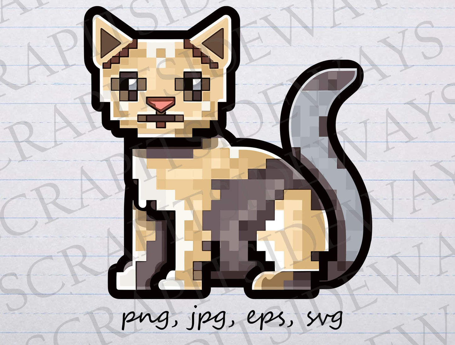 8-Bit Cat clipart vector graphic svg png jpg eps kitten vintage video game style 8 bit pixel art pixel cat