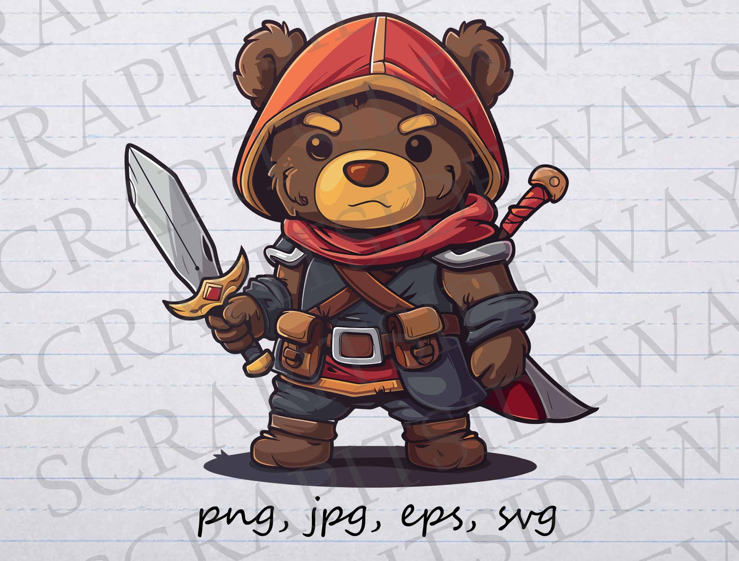 Cute adventure bear clip art clipart vector graphic svg png jpg eps, tabletop gaming bear, mage bear, bear knight, bear rogue, roleplaying