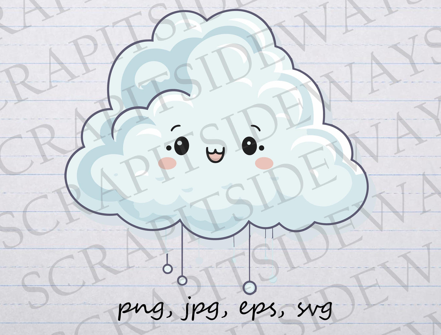 Cute rain cloud clipart vector graphic svg png jpg eps weather happy cloud kawaii