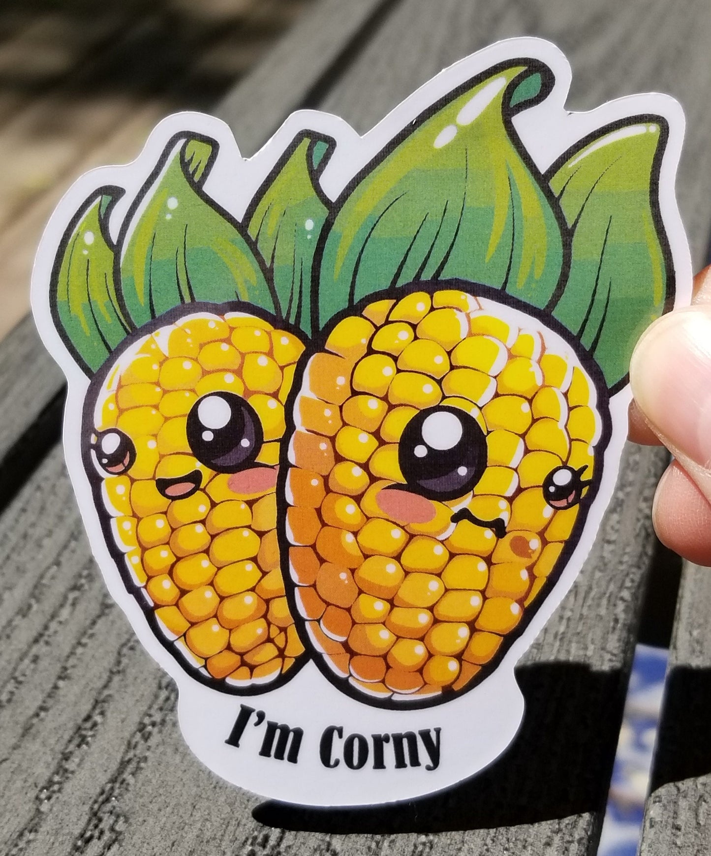 I'm corny vinyl sticker 3 inches, water resistant decal, cute corn, kawaii corn, dad joke sticker, pun sticker, funny sticker, funny corn