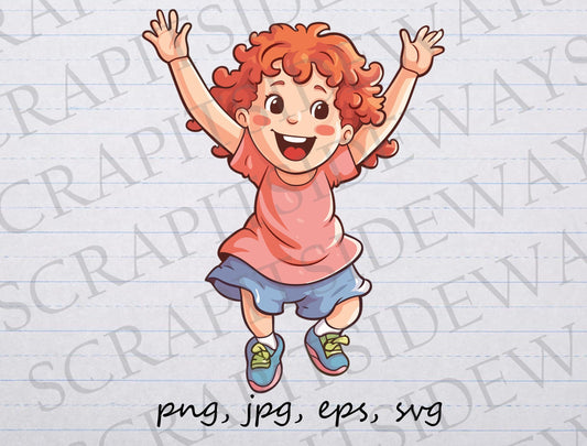 Cute excited little girl clip art clipart vector graphic svg png jpg eps, little girl, cute girl, happy little girl, cartoon girl