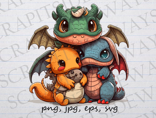 Dragon Family clipart vector graphic svg png jpg eps cute dragons