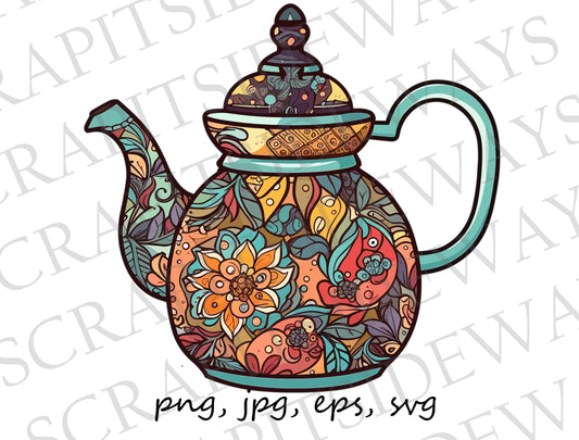 Boho teapot 2 clipart vector graphic svg png jpg eps tea love tea lover tea pot pretty teapot