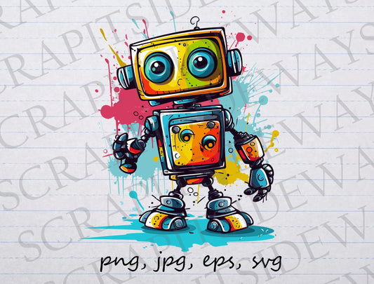 Cute colorful robot clipart vector graphic svg png jpg eps sticker design t-shirt robotics