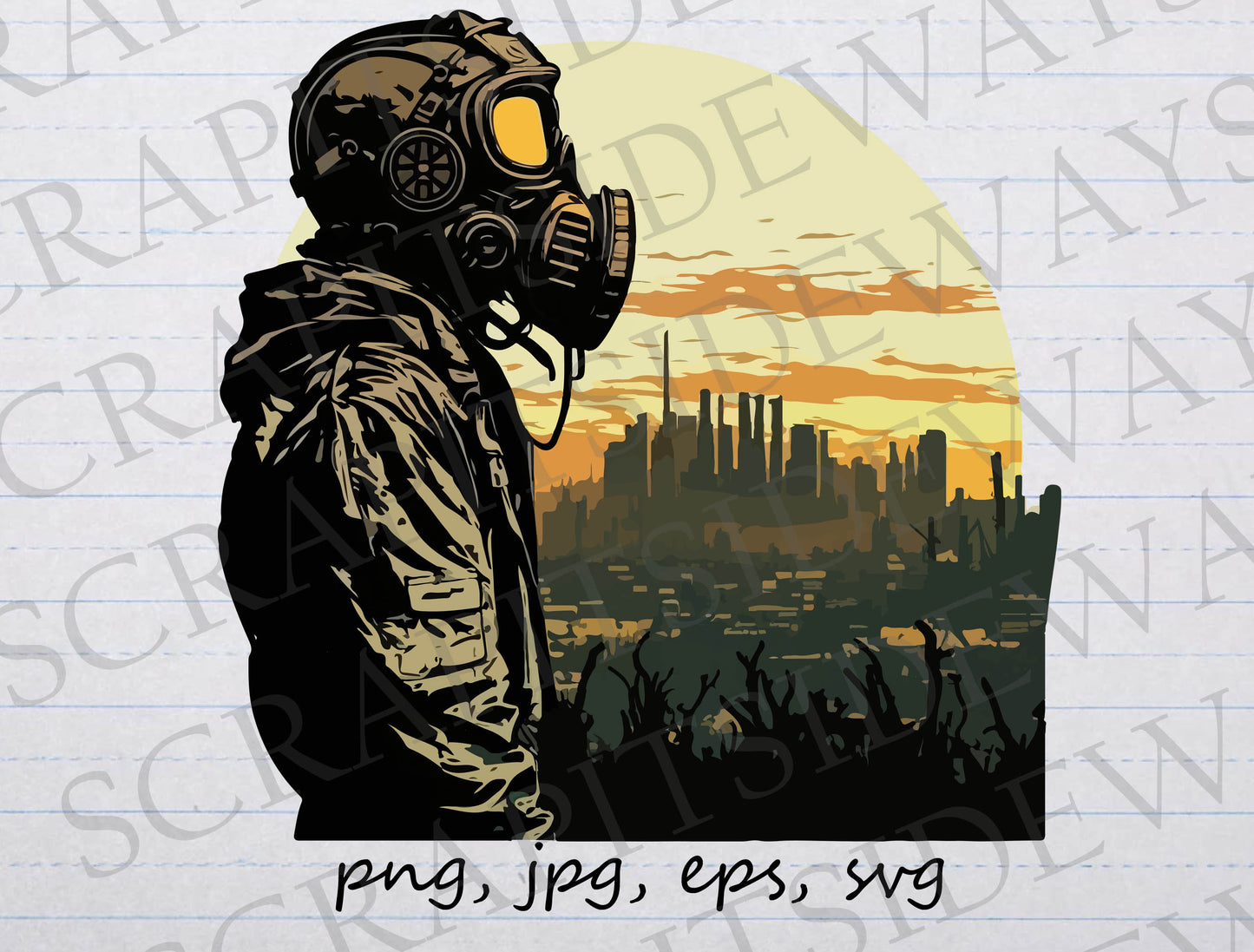 Man in gas mask clipart vector graphic svg png jpg eps apocalypse apocalyptic dystopian