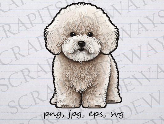 Cute Bichon Frise clipart vector graphic svg png jpg eps POD design dog puppy