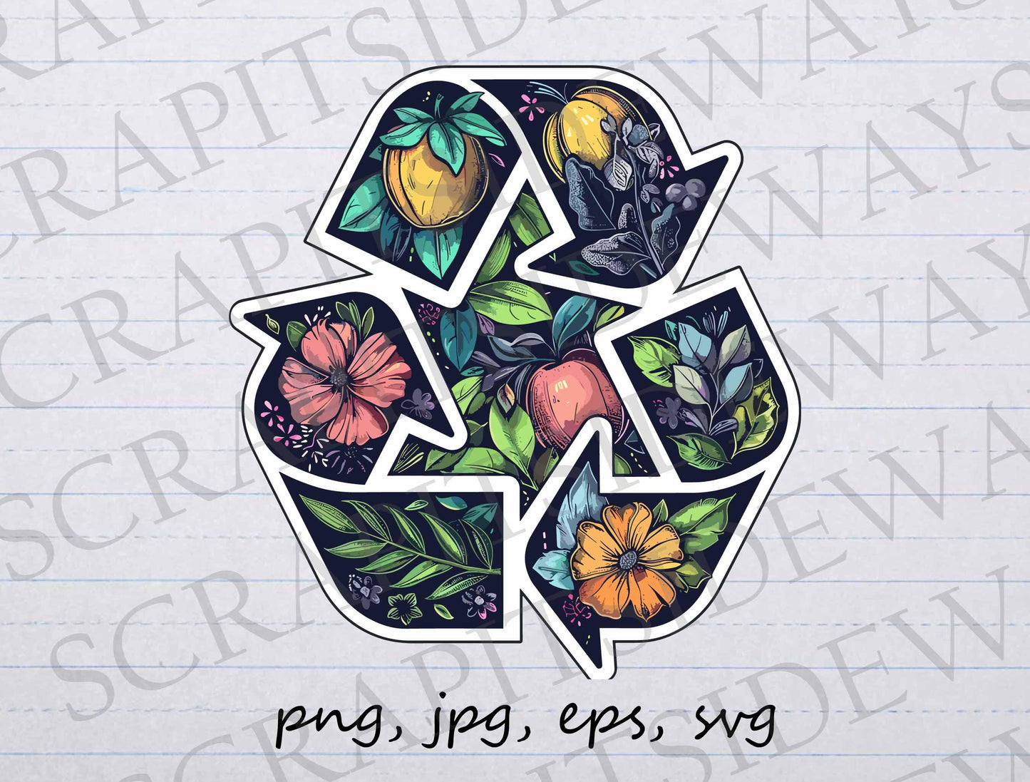 Floral recycle symbol clip art clipart vector graphic svg png jpg eps, recycling symbol, save the planet, flower recycle