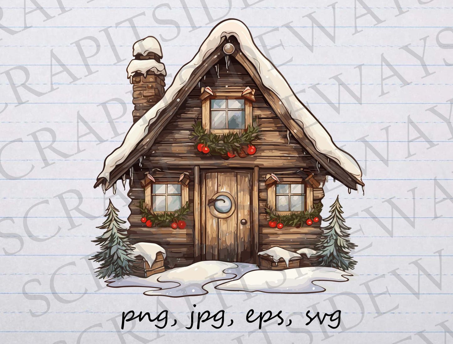 Rustic Christmas house clip art clipart vector graphic svg png jpg eps t-shirt design sticker design, xmas house, winter house, winter scene