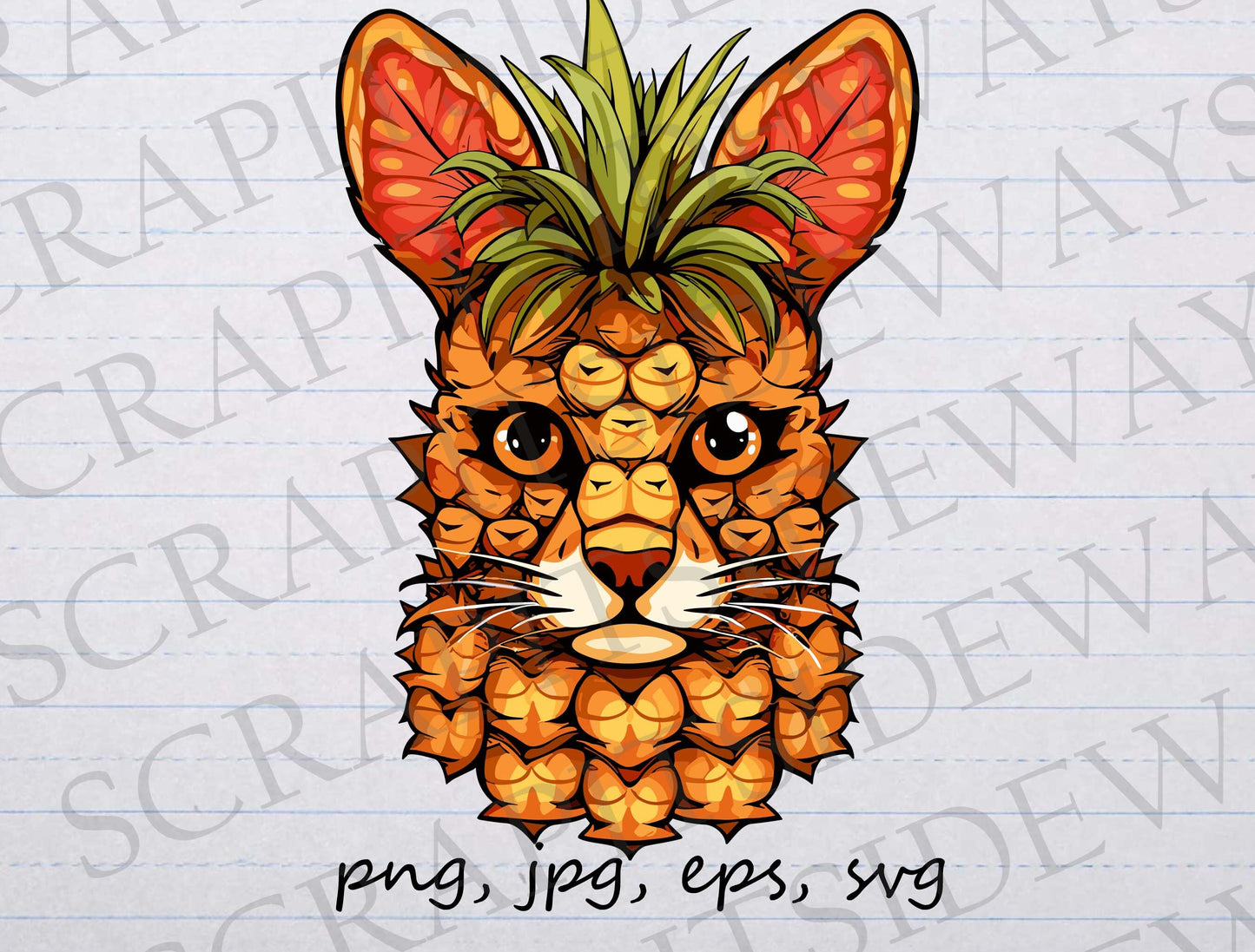 Pineapple Leopard clip art clipart vector graphics svg png jpg eps, strange creature, hybrid animal, big cat, weird cat, funny cat