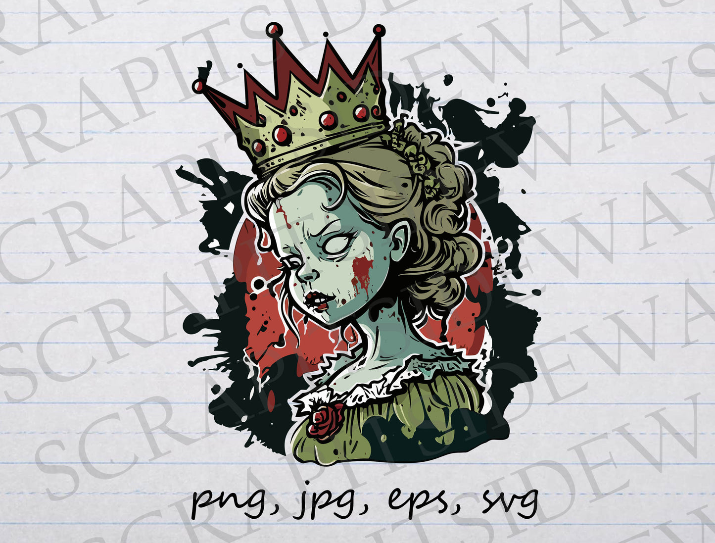 Princess Zombie clipart vector graphic svg png jpg eps scary zombie Halloween zombie queen