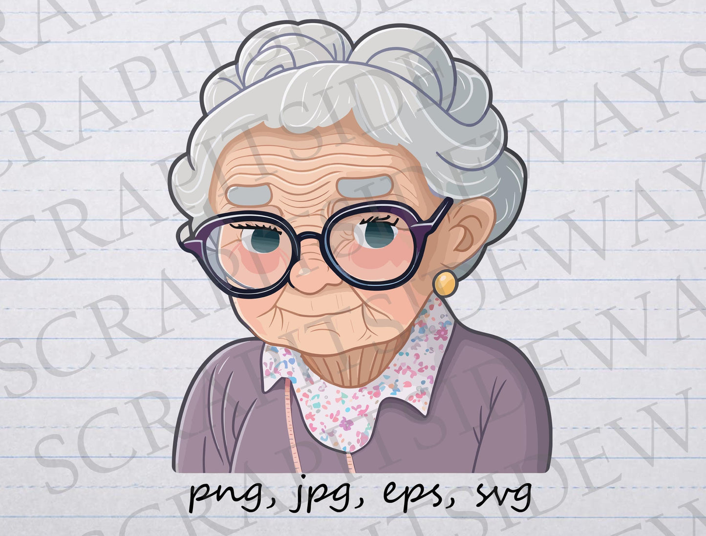 Cute old Woman clipart vector graphic svg png jpg eps granny grandma t-shirt design sticker design