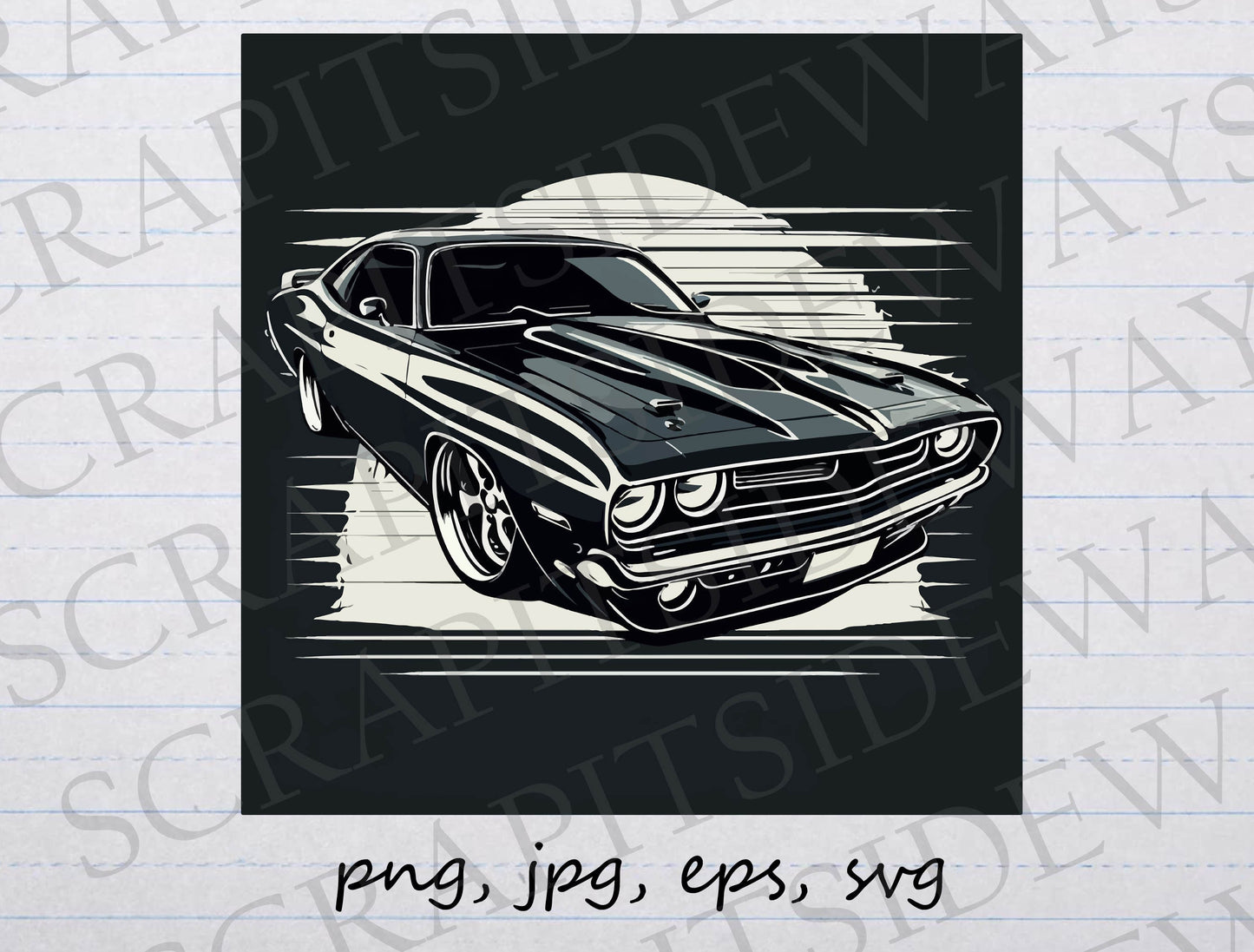 Black retro Muscle car clipart vector graphic svg png jpg eps vintage muscle