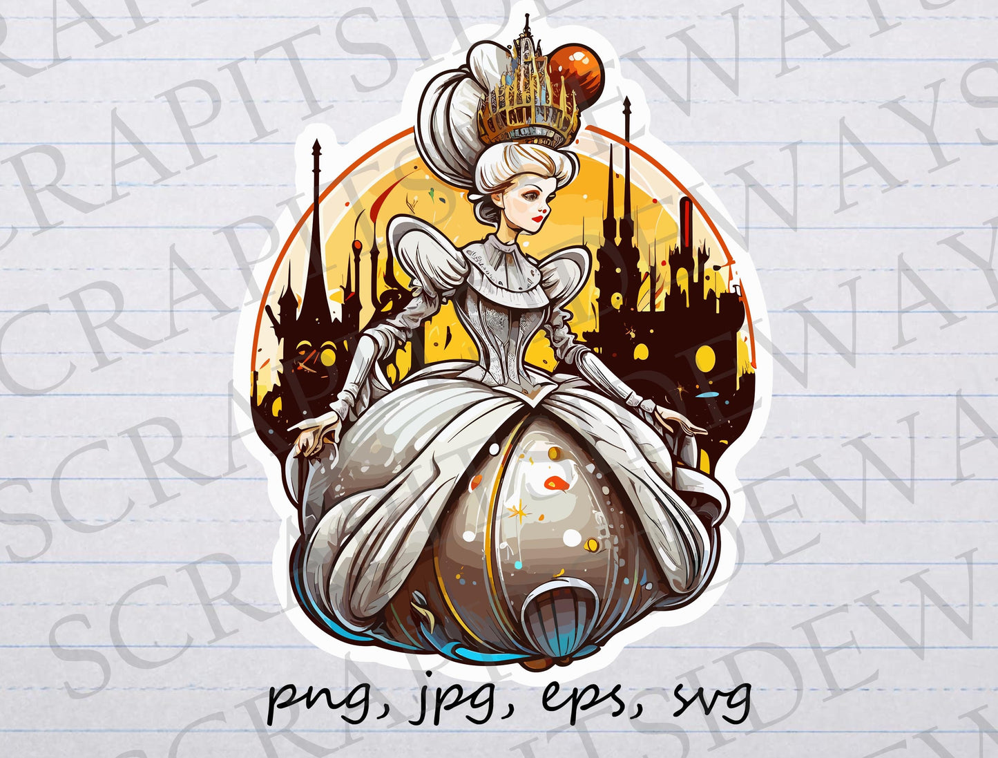 Futuristic Cinderella clipart vector graphic svg png jpg eps sci fi fairytale t-shirt design sticker design