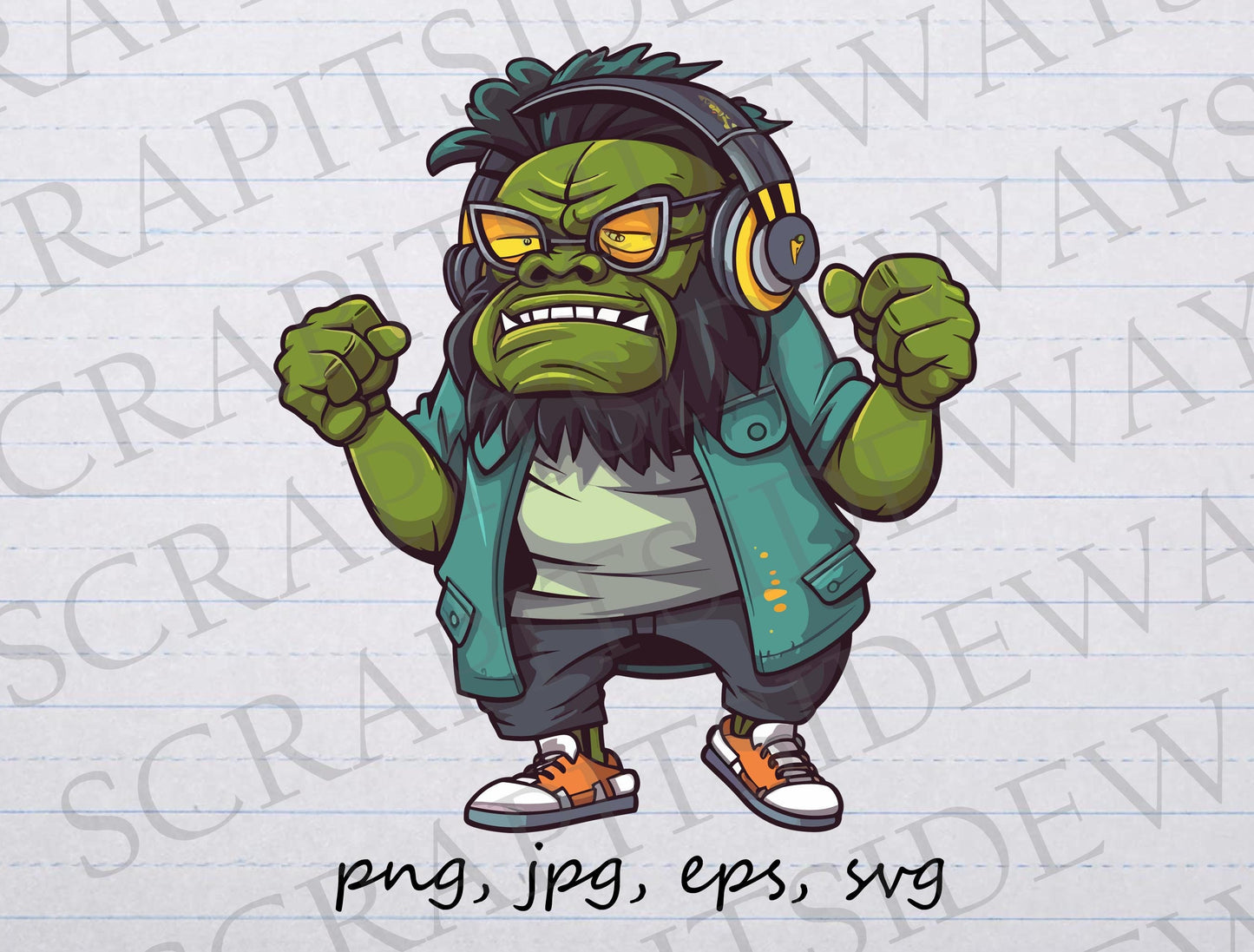 Hip hop Troll clip art clipart vector graphic svg png jpg eps cute troll, funny troll, streetwear troll, troll in headphones