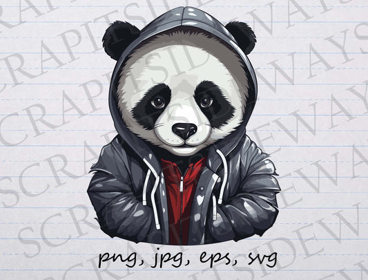 Panda in a hoodie clip art clipart vector graphic svg png jpg eps, streetwear panda, teenage panda, hip hop panda