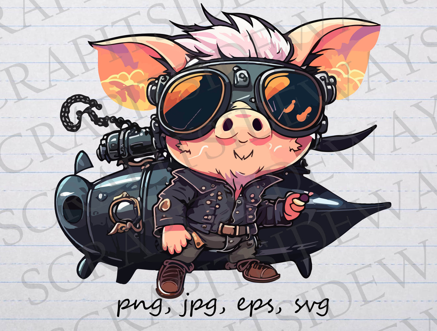 Steampunk pig clipart vector graphic svg png jpg eps rocket pig