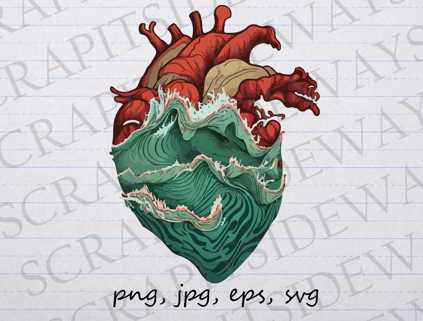 Heart with waves clipart vector graphic svg png jpg eps anatomical heart made of waves ocean