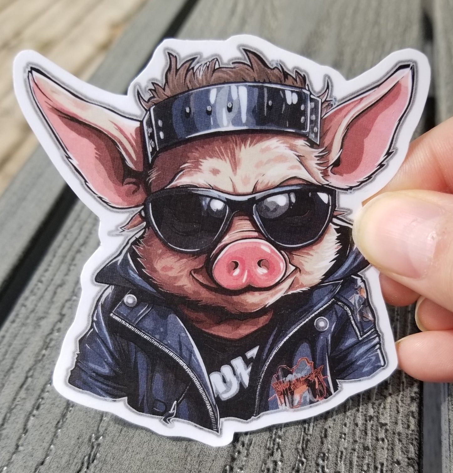 Biker pig vinyl sticker 3 inches, water resistant decal, hog on a hog, biker hog, biker piggy, motorcycle pig, motorcycle hog