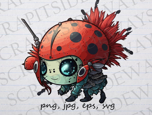 Lady bug space pirate clipart vector graphic svg png jpg eps cute creature steampunk space punk