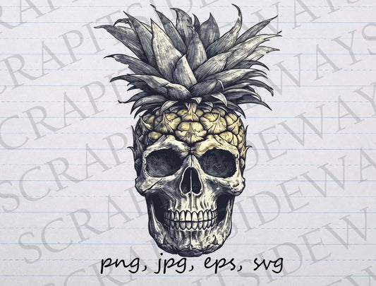 Pineapple Skull 2 clip art clipart vector graphics svg png jpg eps, strange creature, gothic, fruit skeleton, horror, creepy, funny