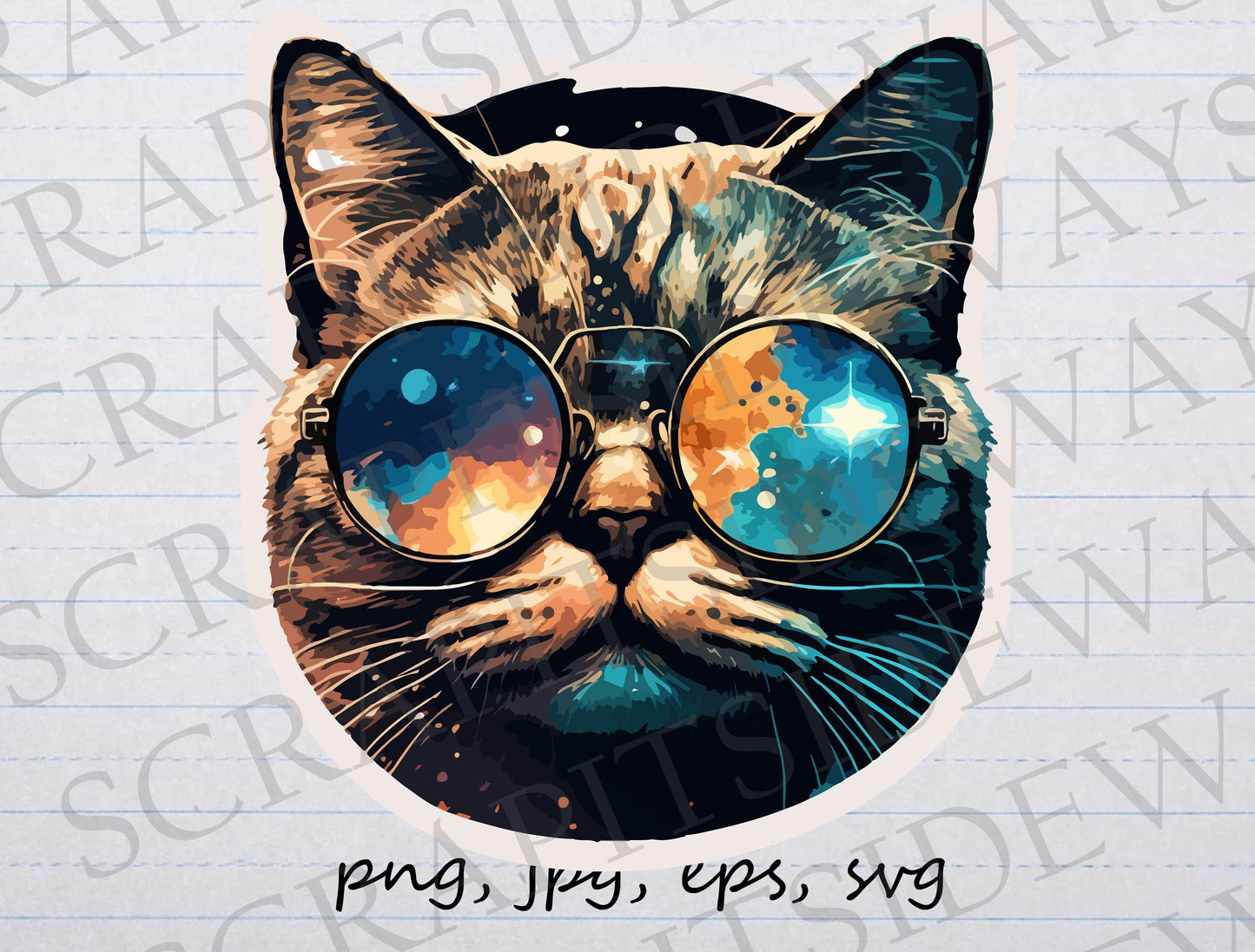 Cat with galaxy glasses clipart vector graphic svg png jpg eps galaxy kitty sunglasses