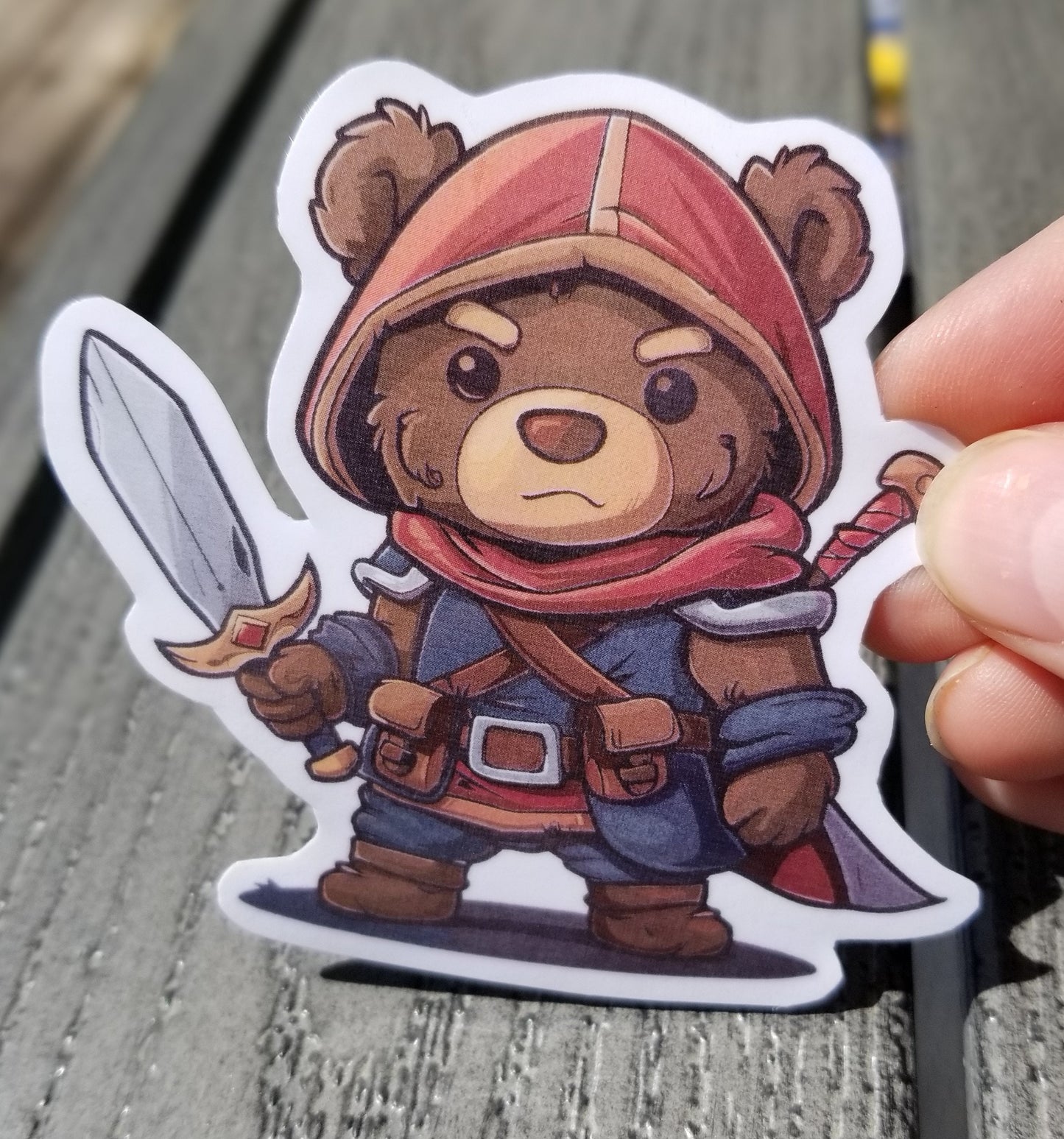 Adventure bear vinyl sticker 3 inches, water resistant decal, tabletop gaming bear, dungeon crawling bear, D & D bear, rogue bear