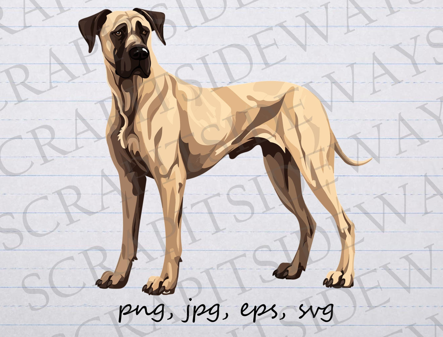 Full Body Great Dane clipart vector graphic svg png jpg eps POD design dog puppy, dog breed, great dane mom, great dane dad, great dane love