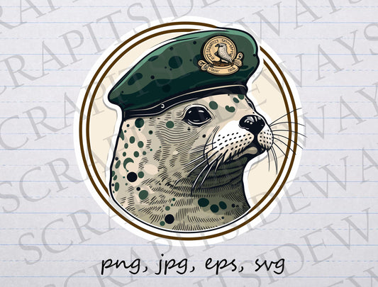 Seal in a beret clipart vector graphic svg png jpg eps t-shirt design sticker design military navy seal